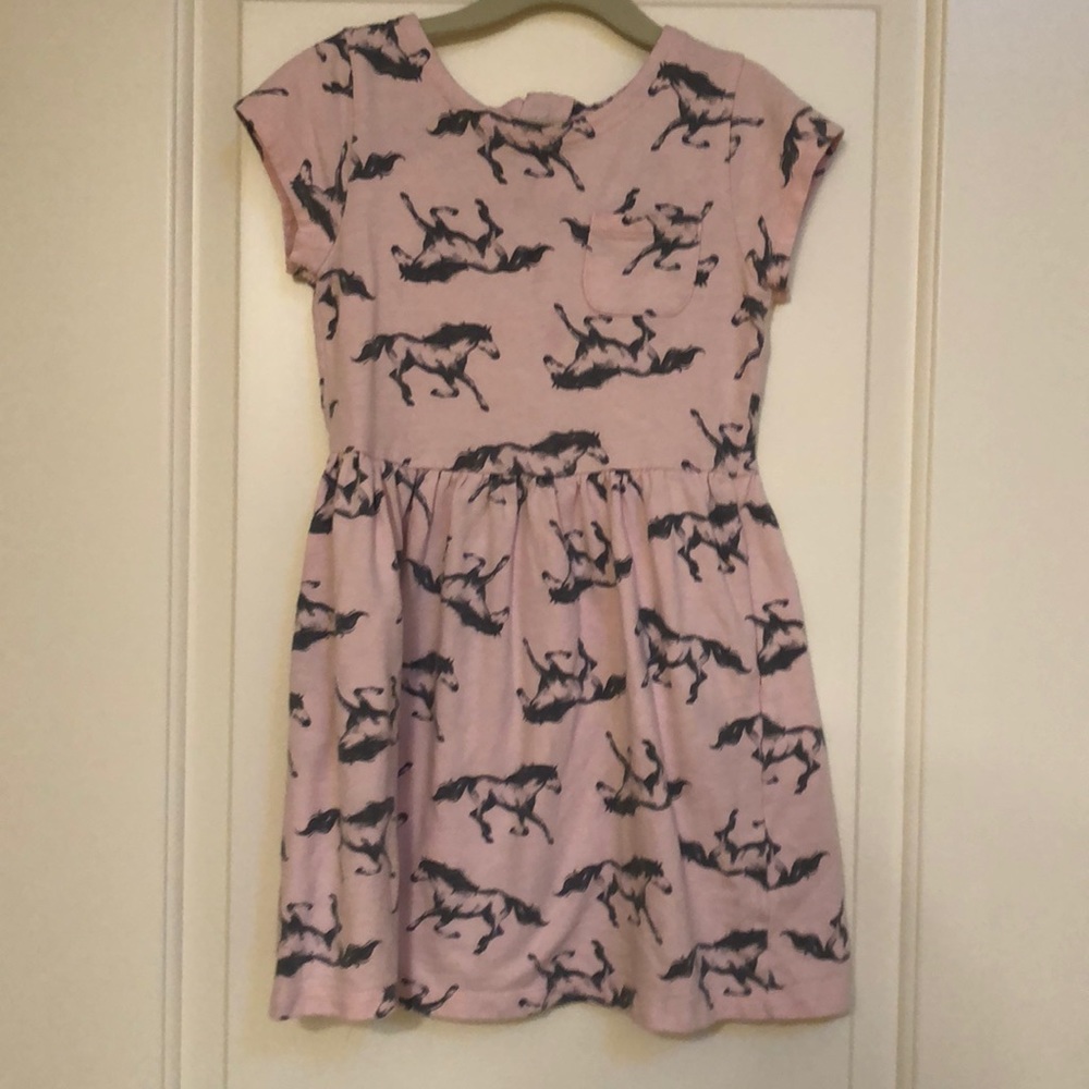 Cotton dress. Pink with horse print